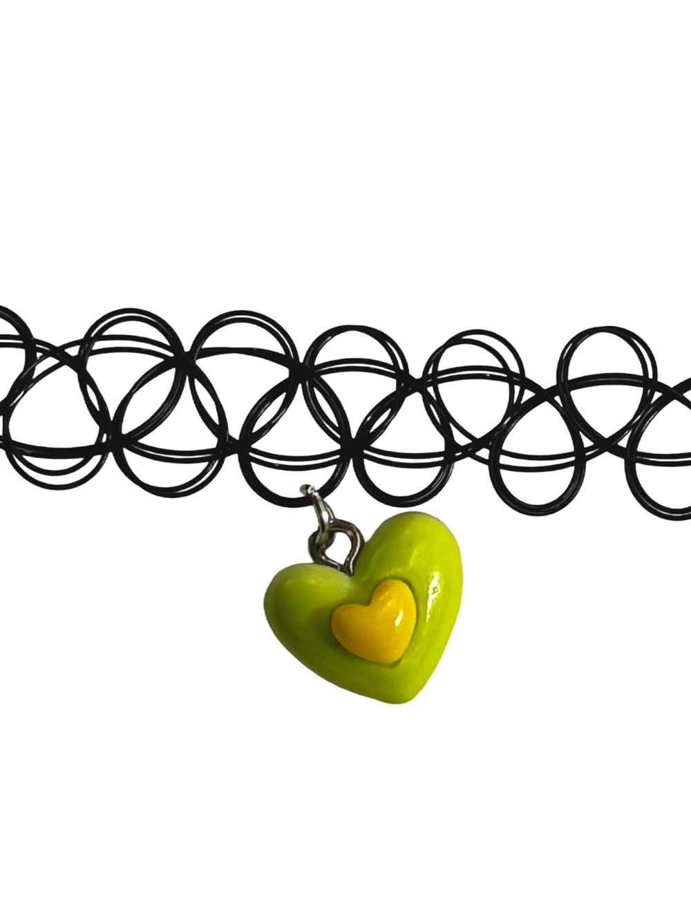 Green & Yellow Heart Charm Tattoo Choker Necklace